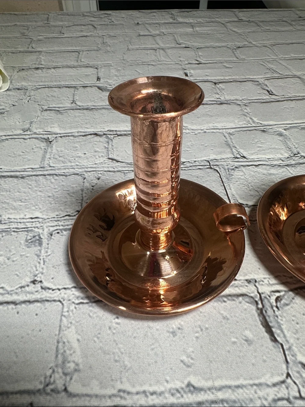 2 Copper Handmade Candle Holder with Handle Vintage Boho Design 4”